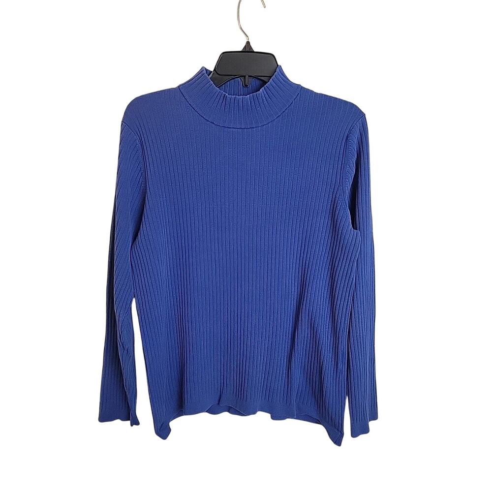 Appleseed's Blue High Neck Silk Blend Ribbed Pullover‎ Sweater Womens Size Large